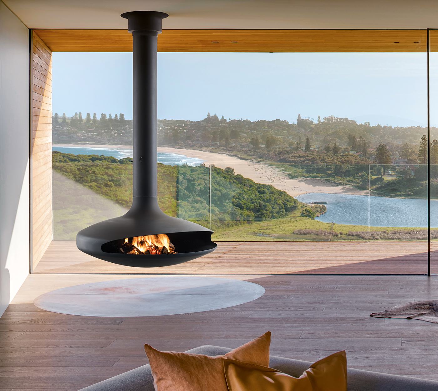 Focus Gyrofocus suspended pivoting circular steel fireplace, the original 1968 Dominique Imbert design